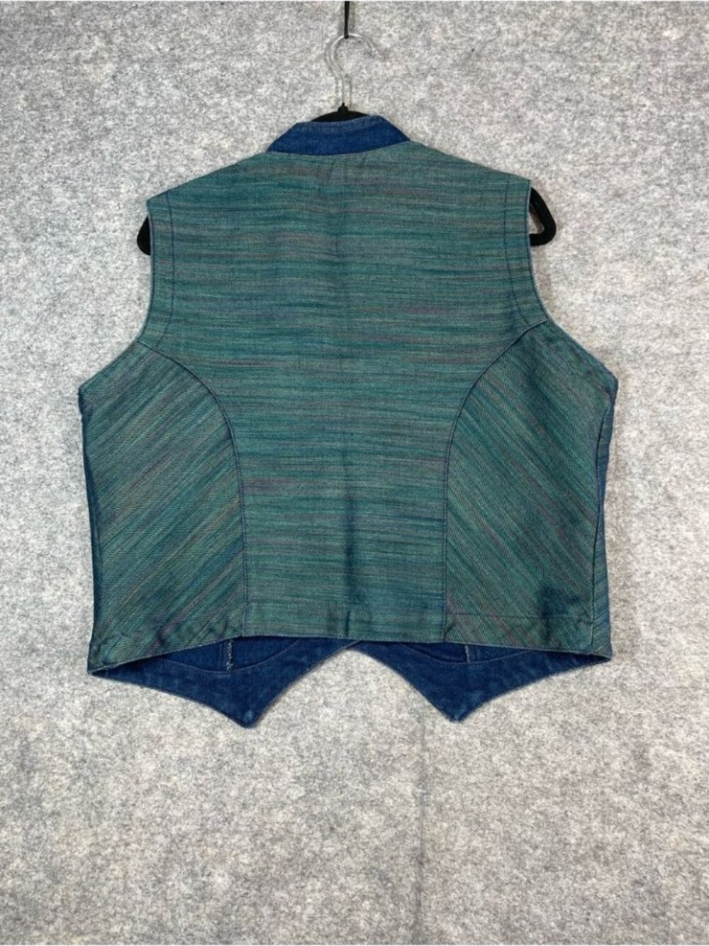 Vintage Bar None Denim Vest Blue Green XL Western Festival Rodeo Boho Chic USA - Picture 11 of 12